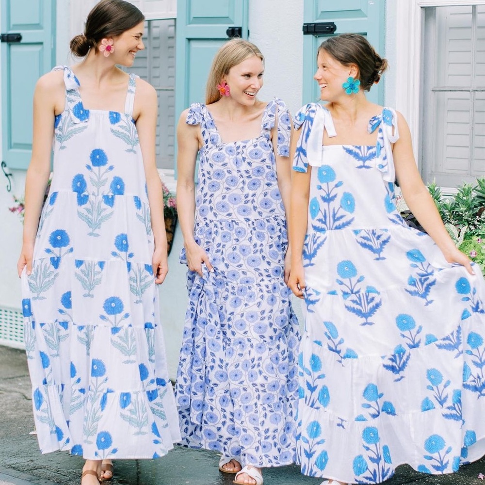 Victoria Dunn Blue and White Floral Maxi Dress